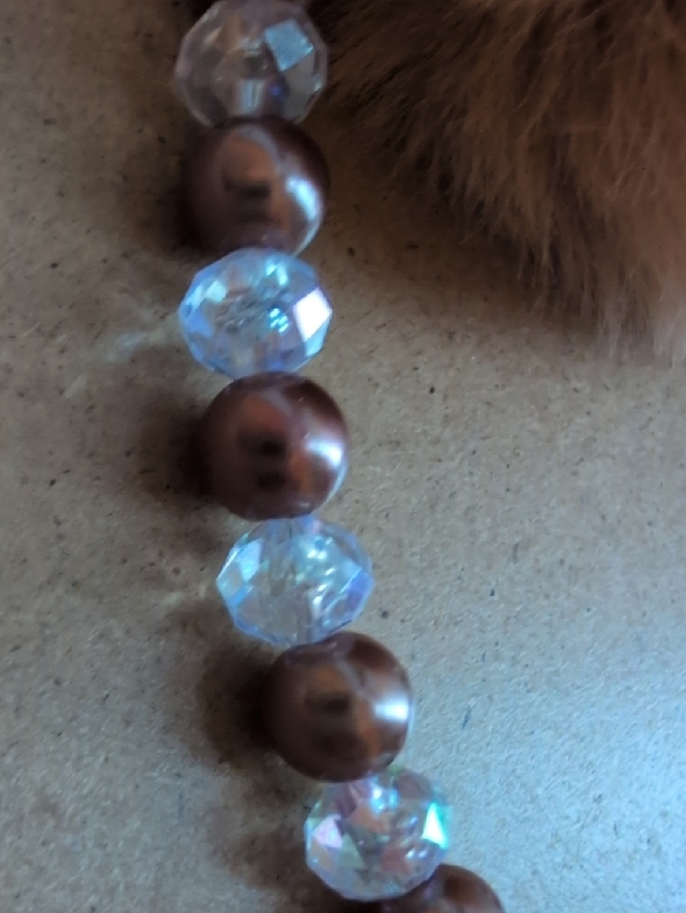 Faux Fur Pom Pom Keychain with Beaded Charm - Picture 3 of 6